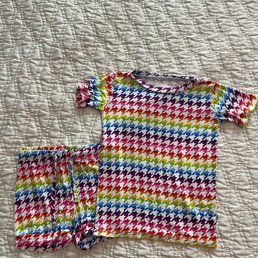 Little Bum Bums Viscose Bamboo Kids Pajama Set in Rainbow Houndstooth 4T